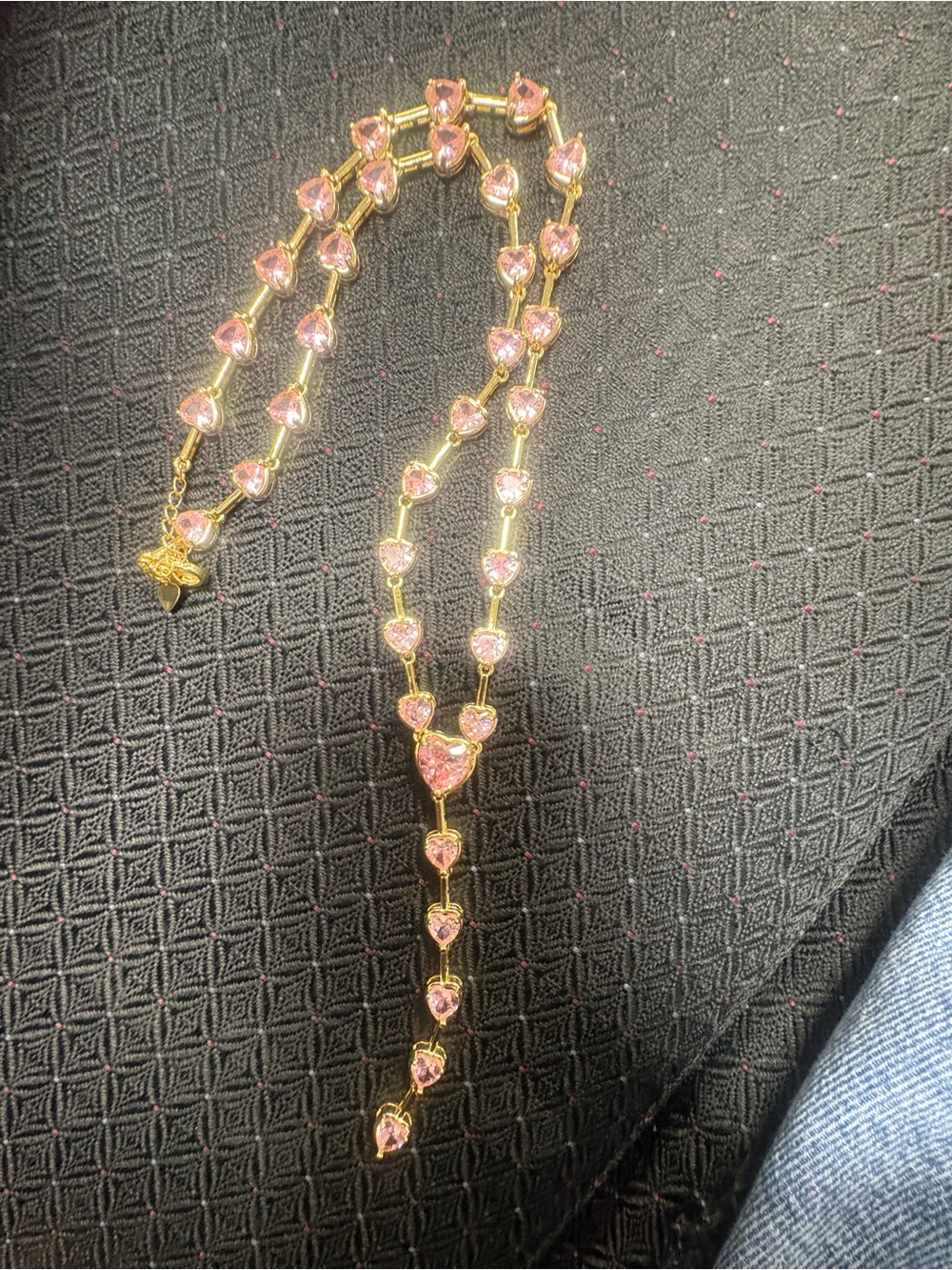 Gold-Tone Pink Heart lariat Necklace
